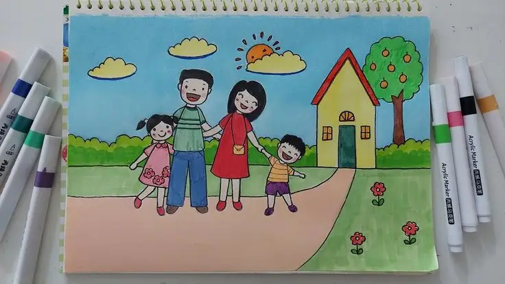 Tô Màu Tranh Vẽ Gia Đình 4 Người Ấm Áp 35