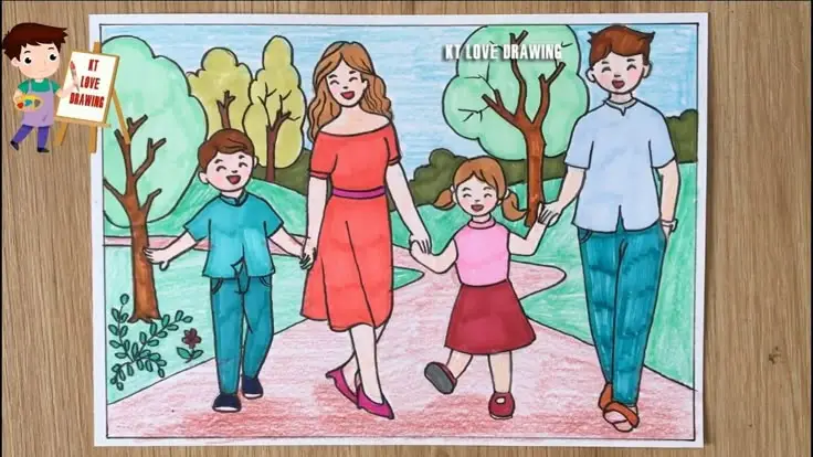 Tô Màu Tranh Vẽ Gia Đình 4 Người Ấm Áp 40