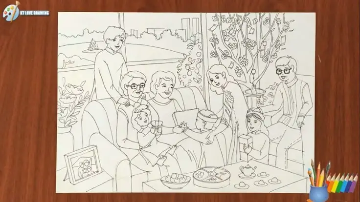 Tô Màu Tranh Vẽ Gia Đình 4 Người Ấm Áp 49