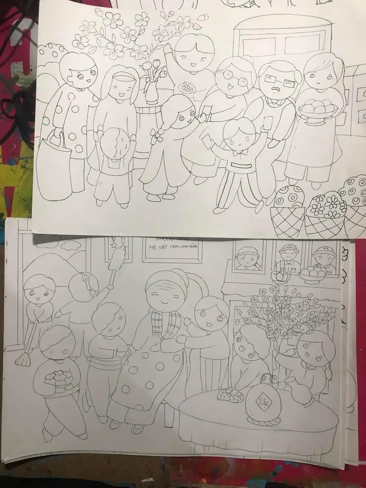 Tô Màu Tranh Vẽ Gia Đình 4 Người Ấm Áp 55