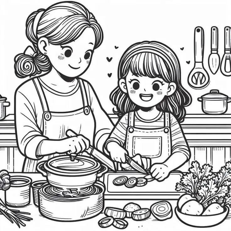 Tô Màu Tranh Vẽ Gia Đình 4 Người Ấm Áp 59