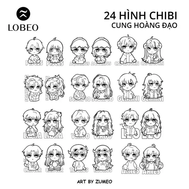 Tranh Tô Màu 12 Cung Hoàng Đạo Nữ Chibi Dễ Thương 8