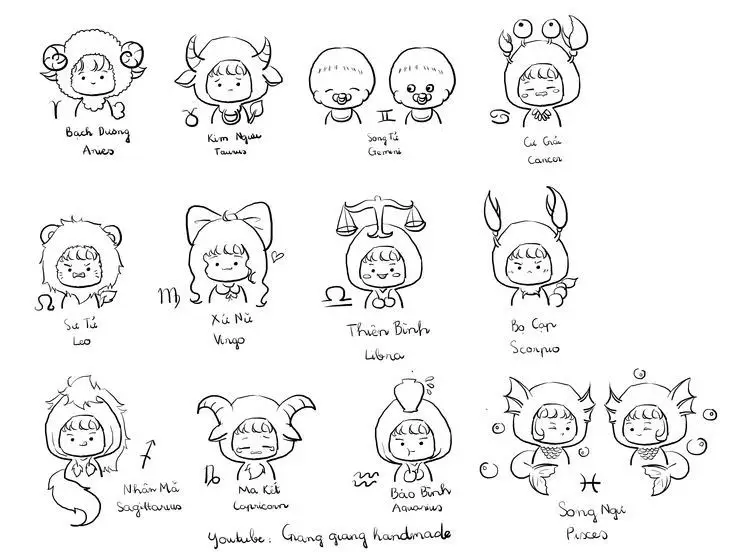 Tranh Tô Màu 12 Cung Hoàng Đạo Nữ Chibi Dễ Thương 24