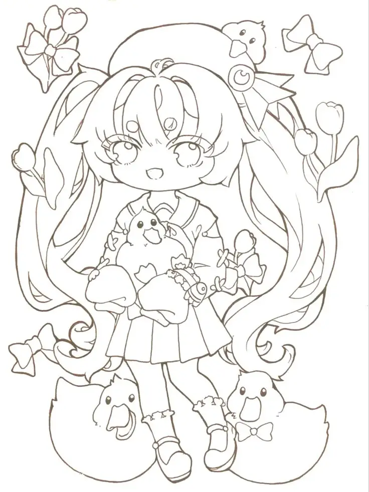 Tranh tô màu anime chibi cute dành cho trẻ em 12