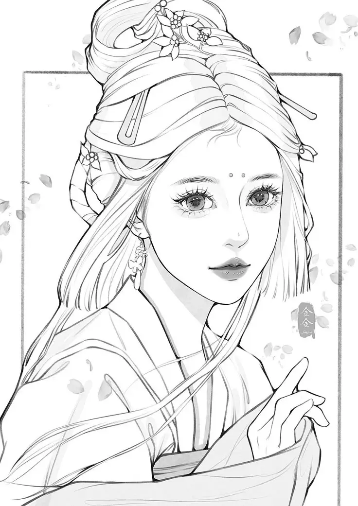 Tô màu anime cổ trang nữ – Khám phá vẻ đẹp văn hóa qua từng nét cọ 45