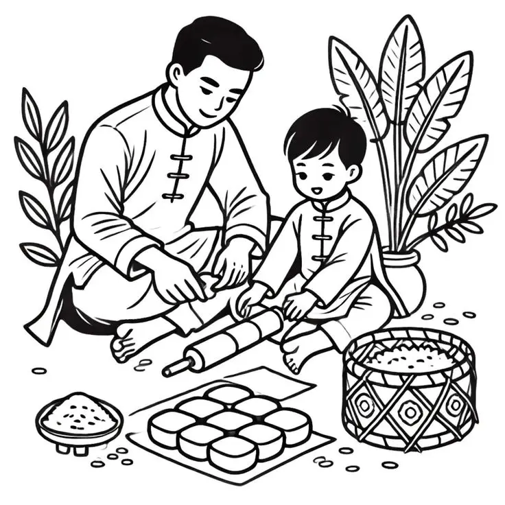 Tranh tô màu bánh chưng - Hướng dẫn tô màu truyền thống Tết 4