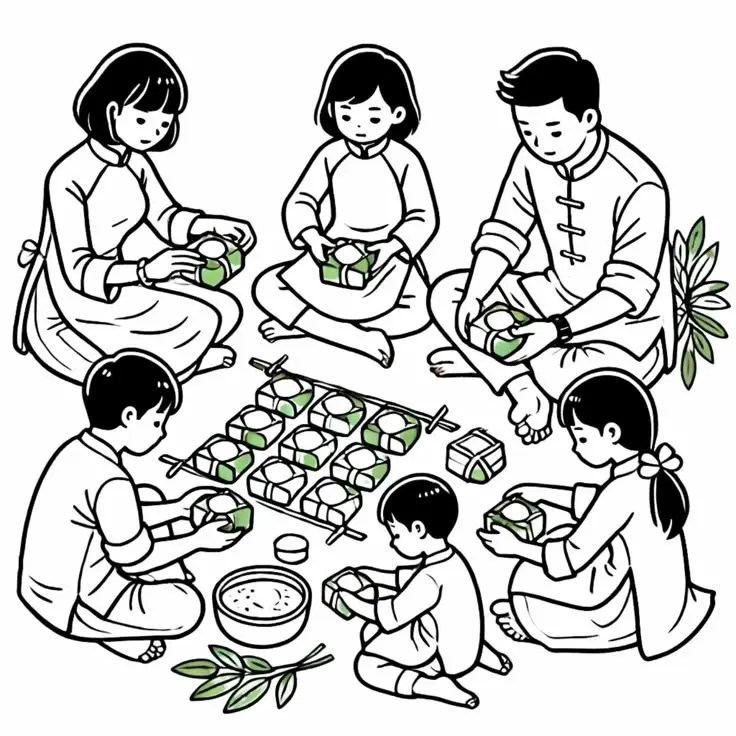 Tranh tô màu bánh chưng - Hướng dẫn tô màu truyền thống Tết 66