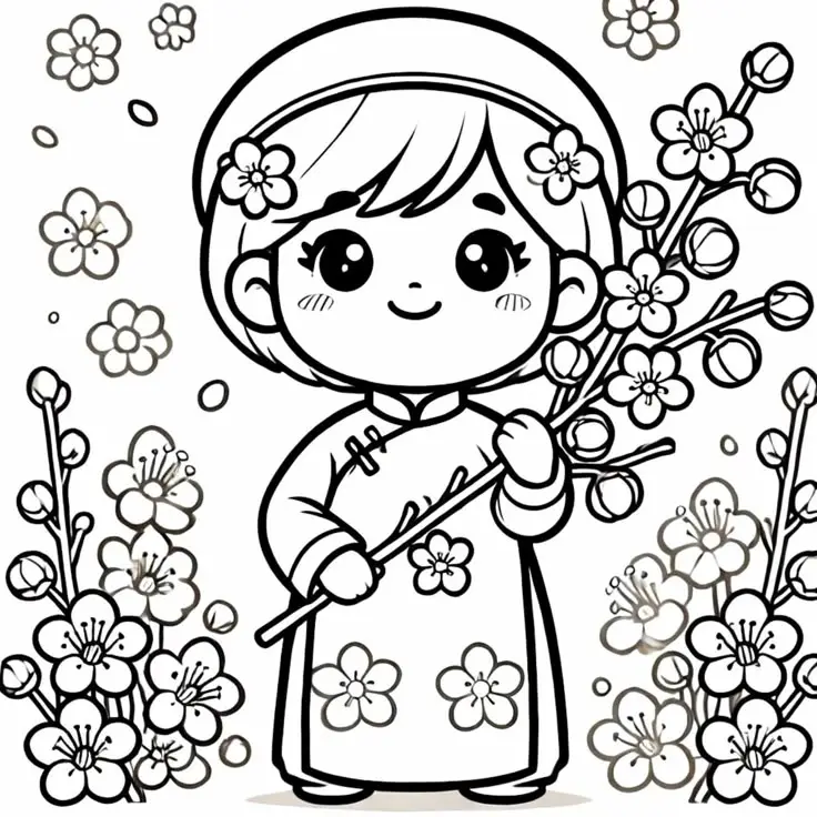 Tranh tô màu cành hoa mai - Tô màu đón Tết Nguyên Đán 33