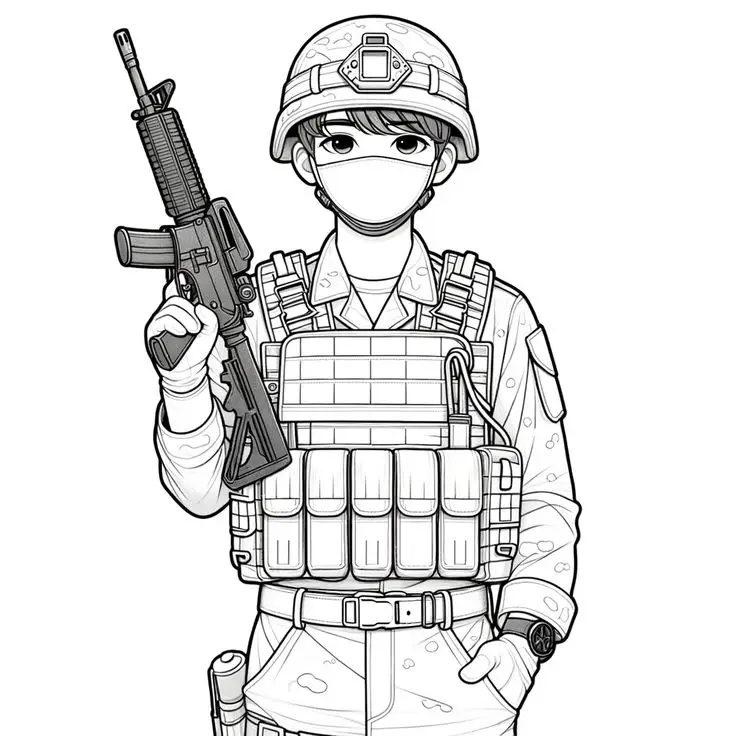 Tranh tô màu chú bộ đội cho trẻ em phát triển sáng tạo 7