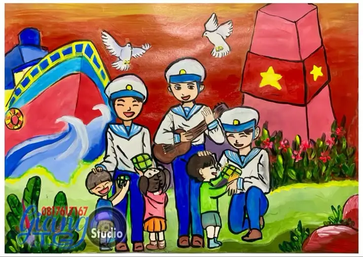 Tranh tô màu chú bộ đội cho trẻ em phát triển sáng tạo 48