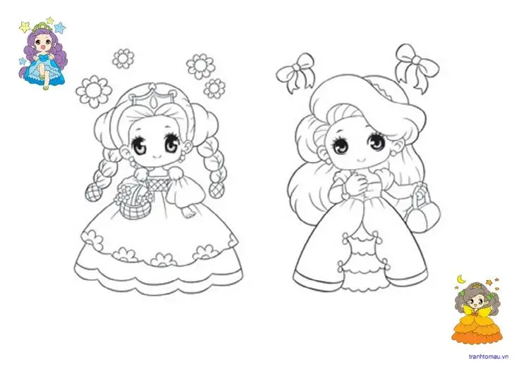 Tranh Tô Màu Công Chúa Chibi: 100 Hình Ảnh Đáng Yêu Để Bé Tô Màu 8