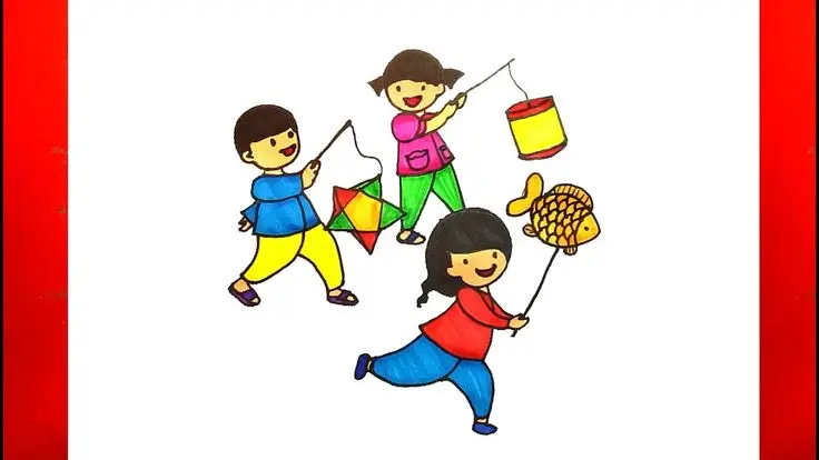 Tranh Tô Màu Đèn Ông Sao Trung Thu Vui Tươi 44