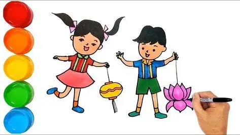 Tranh Tô Màu Đèn Ông Sao Trung Thu Vui Tươi 64