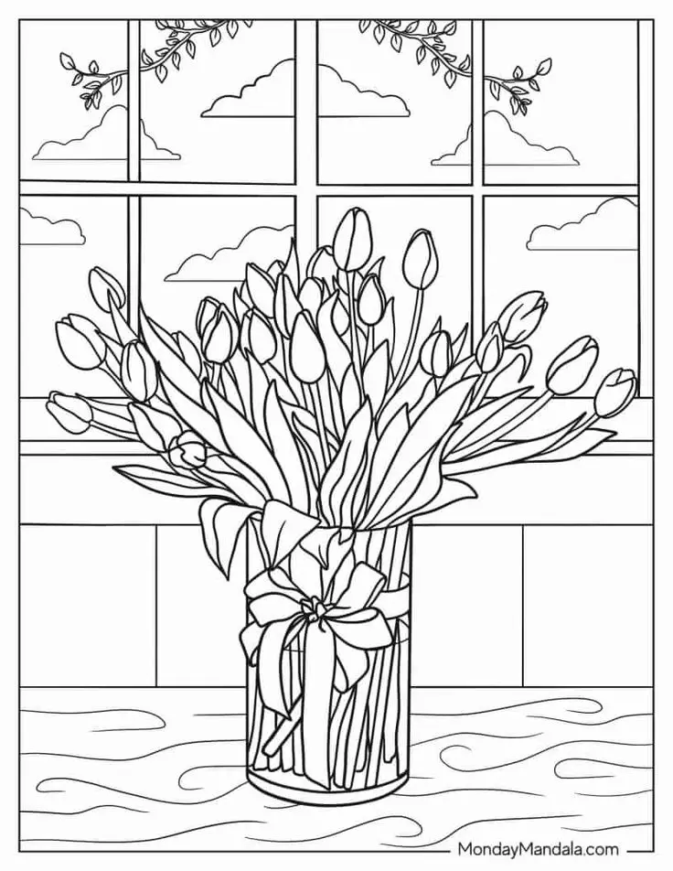 Tranh Tô Màu Hoa Tulip - Những Bông Hoa Rực Rỡ 12