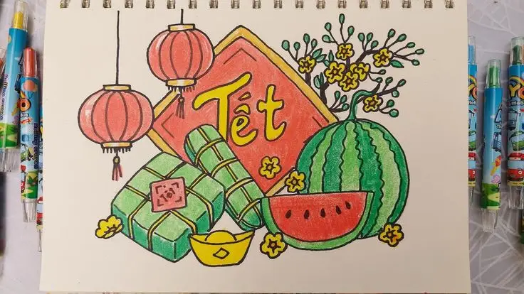 Tranh tô màu mâm ngũ quả ngày Tết: Giới thiệu văn hóa truyền thống 22